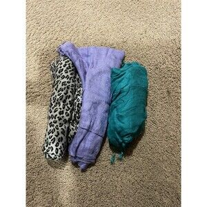 Lot of 3 scarves purple / emerald green/ gray animal print leopard